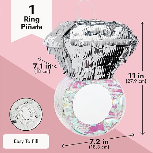 Miniatura 3 de Juvale Piñata de anillo de diamantes – 7.2 x 7.1 x 11 pulgadas, estilo de diamante plateado y rosa – Decoraciones de despedida de soltera y piñata
