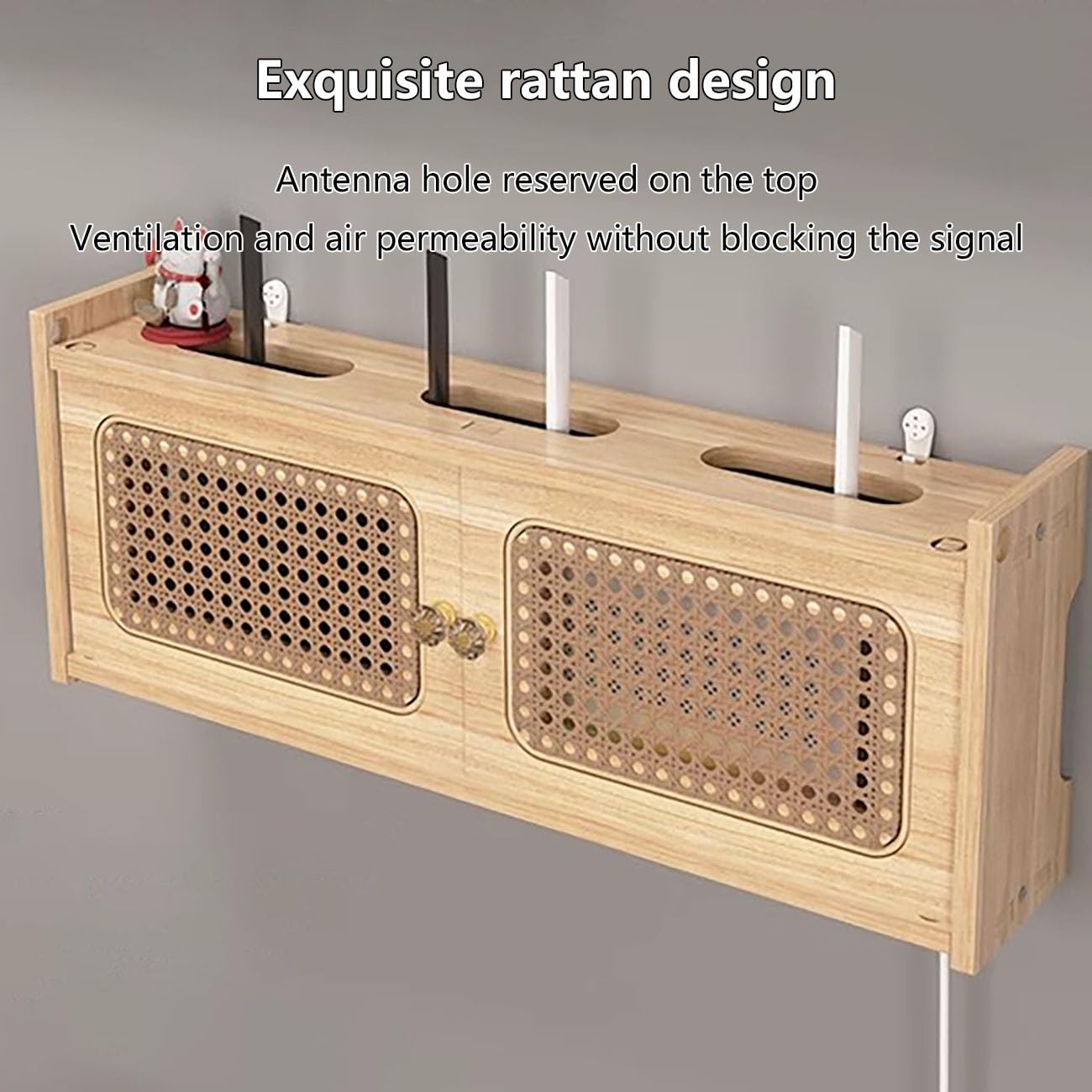 Générique Étagère Murale élégante en rotin pour routeur et boîtier Wi-FI – Meuble de Rangement Gris Moderne pour la Maison/Le Bureau, Organisateur de routeur idéal (15,75" x 4,33" x 9,06")