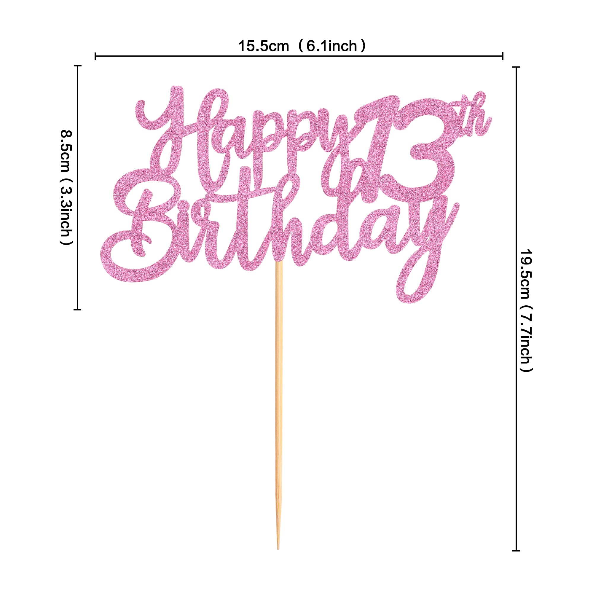 Cyodoos Pink Glitter 13th Happy Birthday Cake Topper Boys Girls Food Picks for Celebrating Thirteen Years Old Birthday Anniversary Party Decorations Supply