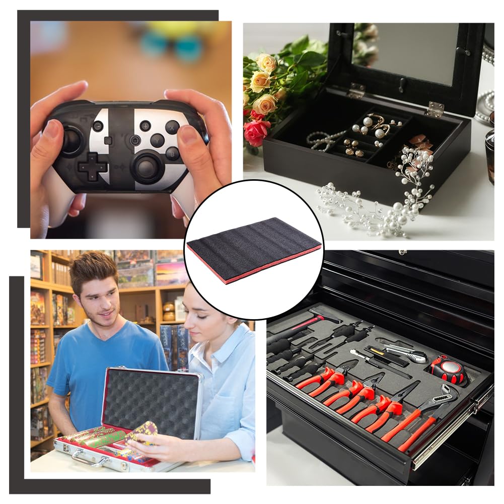 NBEADS 6 pz Inserti In Squelliuma per Cassetta Degli Attrezzi, Fogli di Squelliuma Solida Rettangolari per Rivestimento di Cassette Degli Attrezzi per Cassettiere, 30x44cm, Nero