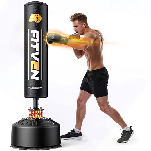 FITVEN Freestanding Punching Bag 70''-205lbs with Boxing Gloves Heavy Boxing Bag with Suction Cup Base for Adult Youth Kids - Men Stand Kickboxing Bag for Home Office