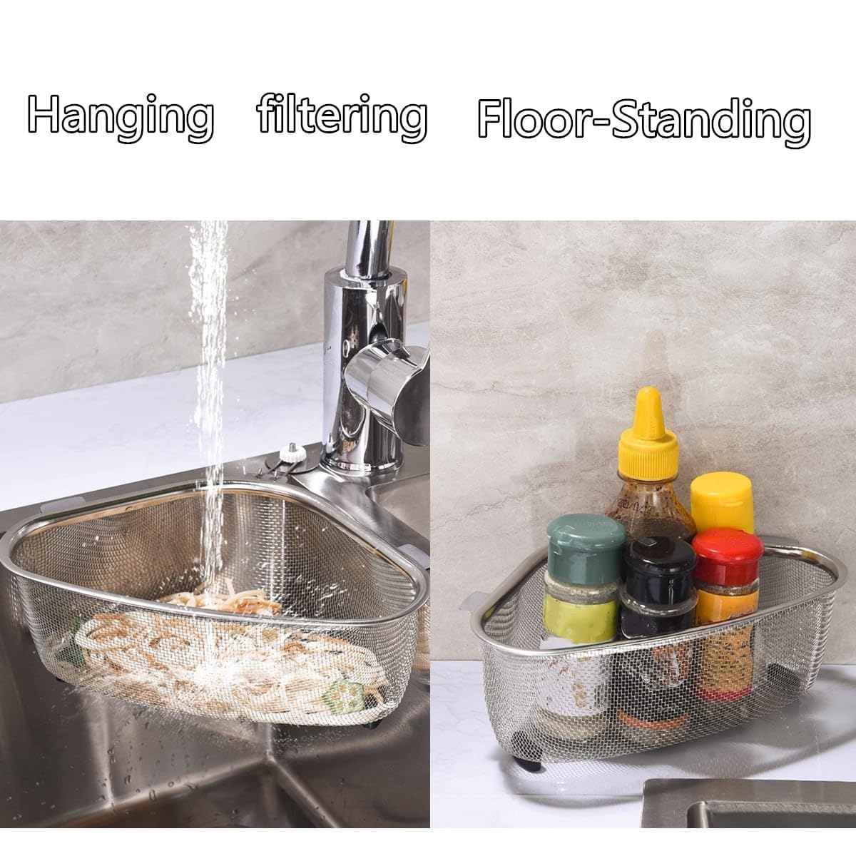 Radhav Mart Stainless Steel Kitchen Corner Sink Strainer Basket – Multifunctional Triangle Food Catcher and Drain Strainer for Vegetables, Fruits, and Waste (Silver) 1