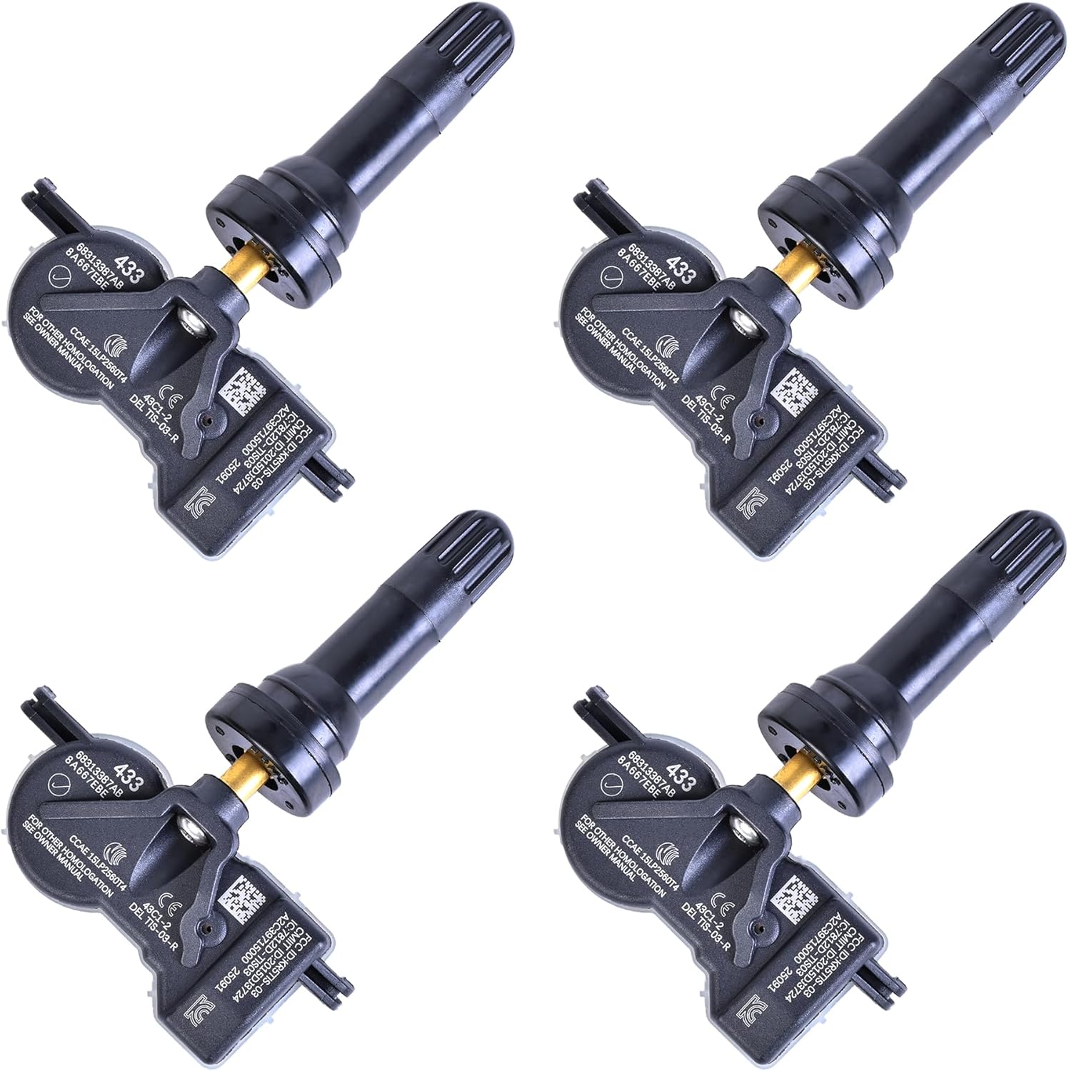 TPMS Sensors Set of 4 Pre-Programmed Tire Pressure Sensor 433MHz for Jeep Compass Renegade Chrysler Pacifica Dodge Durango 2016-2022 Replace# 68313387AA 68313387AB 68313387AC (4PCS)