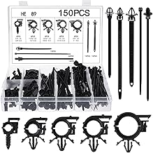 150-Piece Universal Car Wire Loom Routing Clips & Cable Tie Assortment (10 Sizes)
