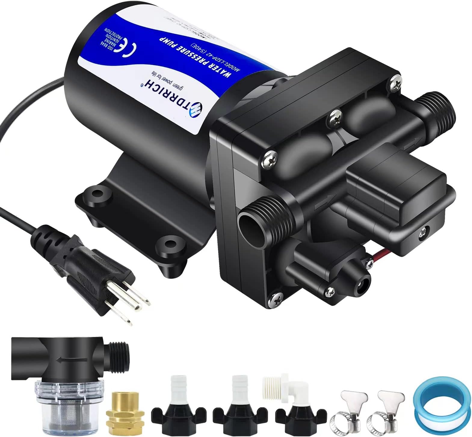 TDRRICH Water Pressure Booster Pump for House，110V RV Water Transfer 5.5GPM 30PSI-75PSI Self-priming Pump,Diaphragm Power Water Pumps for Boats Inline Garden Hose Lawn Camper Sprinkler Irrigation