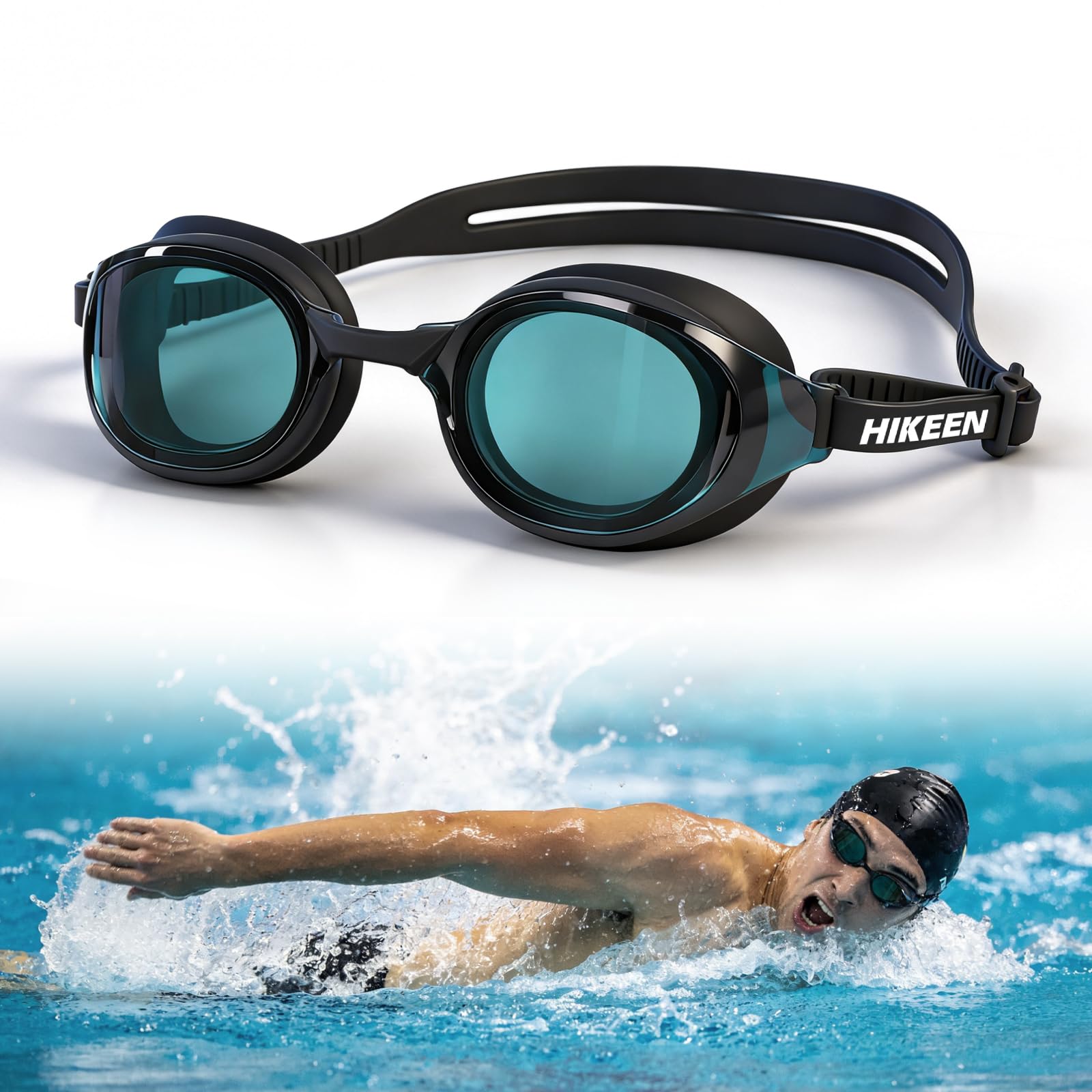BOOSTEADY Adult Swimming Goggles|Anti-Fog, 3D Seal & UV Protection | Clear Lens Swim Goggles for Men & Women – Ideal for Low Light Conditions Black