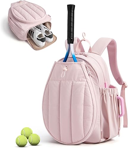 Vista 11 de BAGSMART - Bolsa de tenis y gimnasio para mujeres, con compartimento para 2 raquetas, compartimento para zapatos y bolsillo para cosas húmedas