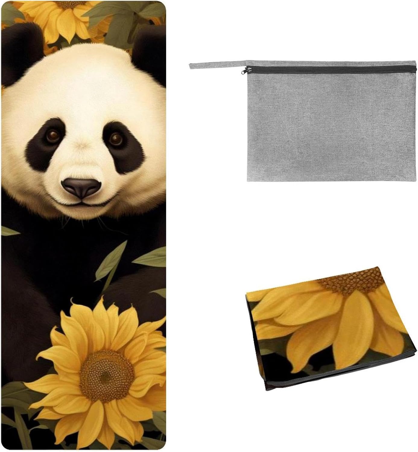 Yoga Towel, Sunflower Panda Pattern Non Slip Sweat Absorbent Hot Yoga Mat Towel for Hot Yoga, Pilates and Fitness - 72.8" x 26.8"