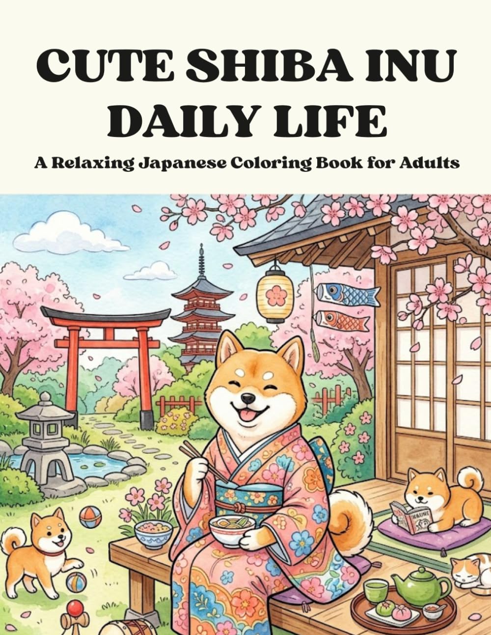 Cute Shiba Inu Daily Life: A Relaxing Japanese Coloring Book for Adults: Japanese Art / Woodblock Print / Stress Relief / Ukiyo-e / Relax, unwind, and ... Inu moments inspired by Japanese culture
