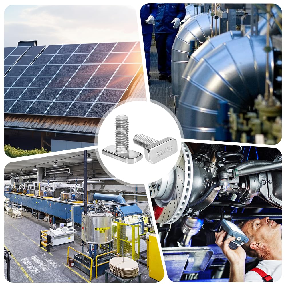 Lot de 20 Vis à Tête de Marteau M8 x 20, Vis Acier Inoxydable A2-70, Boulons en T avec Écrou à Bride, pour Modules Photovoltaïques, Profilés en Aluminium Photovoltaïque, Serre, Rail de