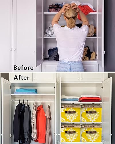 Miniatura 3 de Yellow Paisley Storage Basket for Organizing Shelves, Collapsible Storage Bins Boxes with Handle, Luxurious Modern White Abstract Art Aesthetics