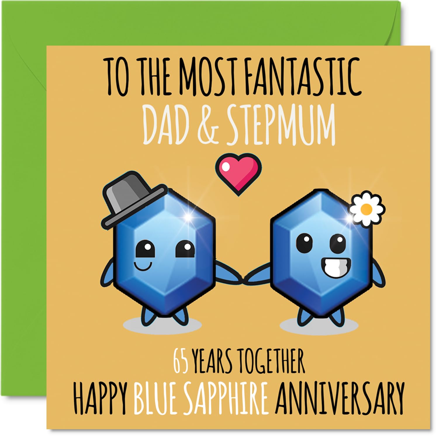 Cute Blue Sapphire Anniversary Card for Dad & Step Mum - 65 Years Together - Happy 65th Wedding Anniversary Cards for Step Mum Dad, 145mm Greeting Cards Anniversaries