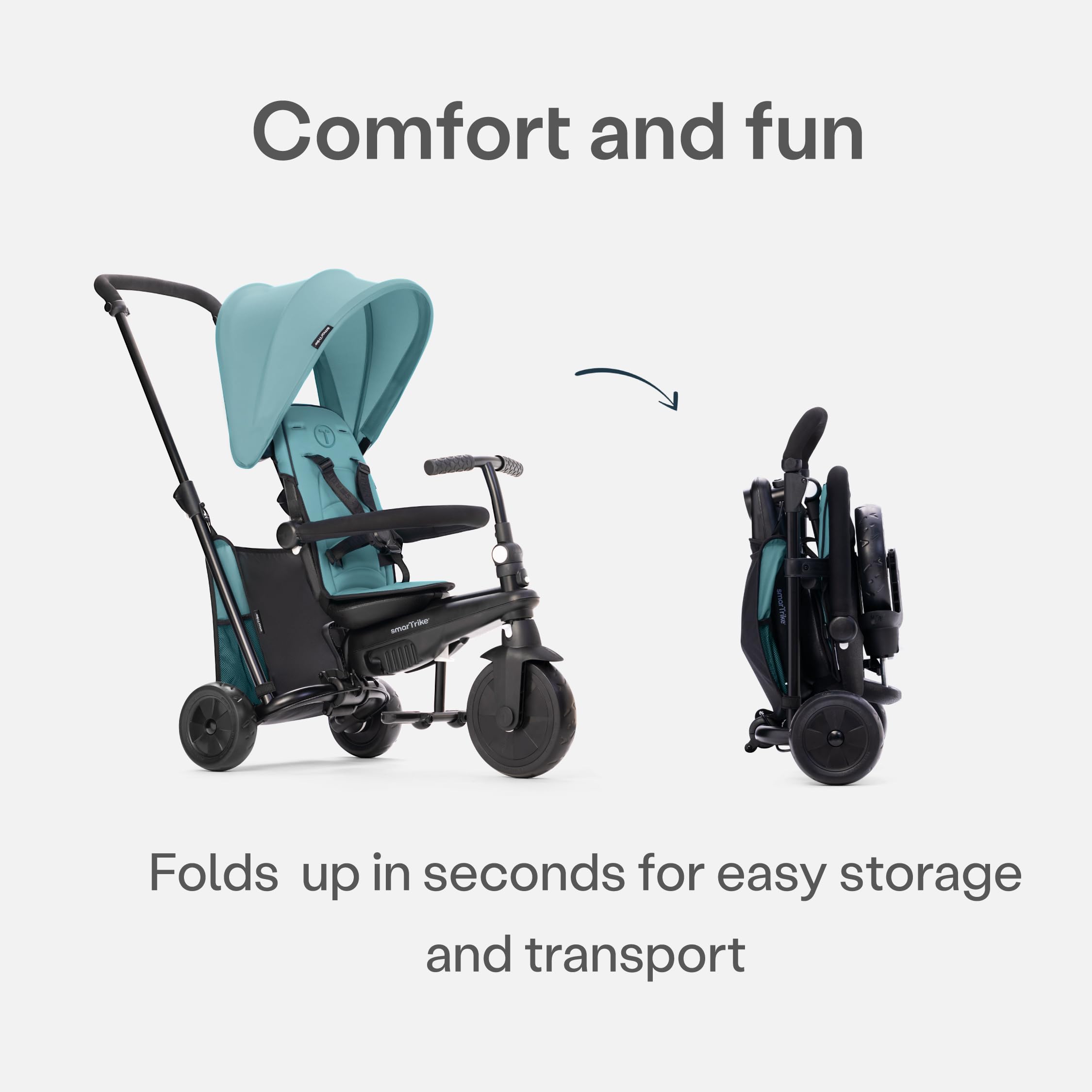 smarTrike STR3 Klappbares Kleinkinder-Dreirad mit Kinderwagen-Zertifizierung für 1,2,3 Jahre - 6 in 1 Mehrstufiges Dreirad, Turquoise