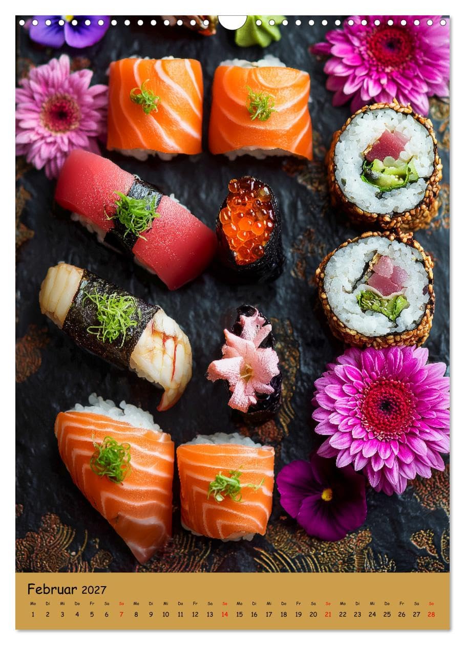 CALVENDO - Sushi Kalender - Japanisches Essen für Sushi Liebhaber (Wandkalender 2027 DIN A3 hoch), Monatskalender: Food Kalender mit Sushi für echte Sushi Liebhaber: Japanisches Essen mit Maki-Sushi,
