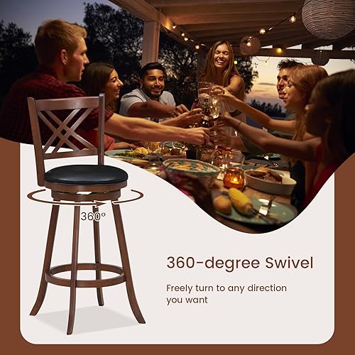 Miniatura 7 de Giantex Juego de 2 taburetes de bar giratorios de 360, sillas de bar de 29 pulgadas de altura con respaldo y reposapiés, taburetes de bar tapizados