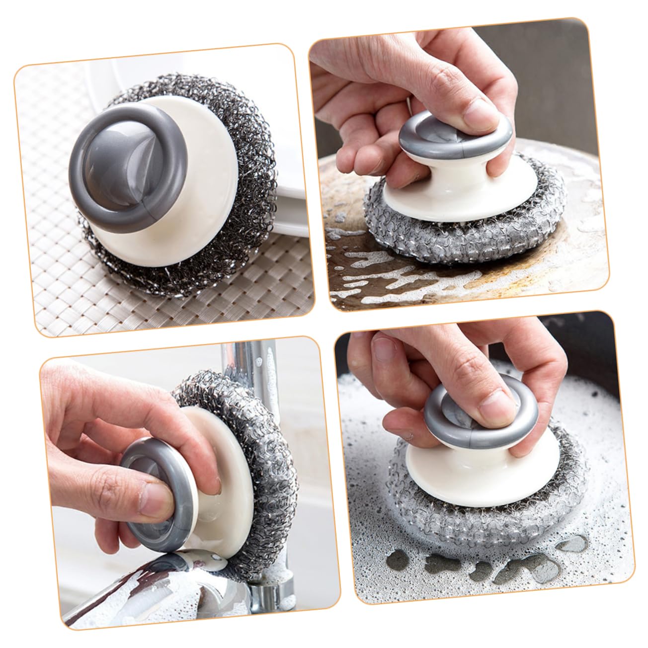 HEALLILY Stainless Steel Pot Pan Scrubbing Brush Dish Brush with Handle Dish Scrubbers for Kitchen