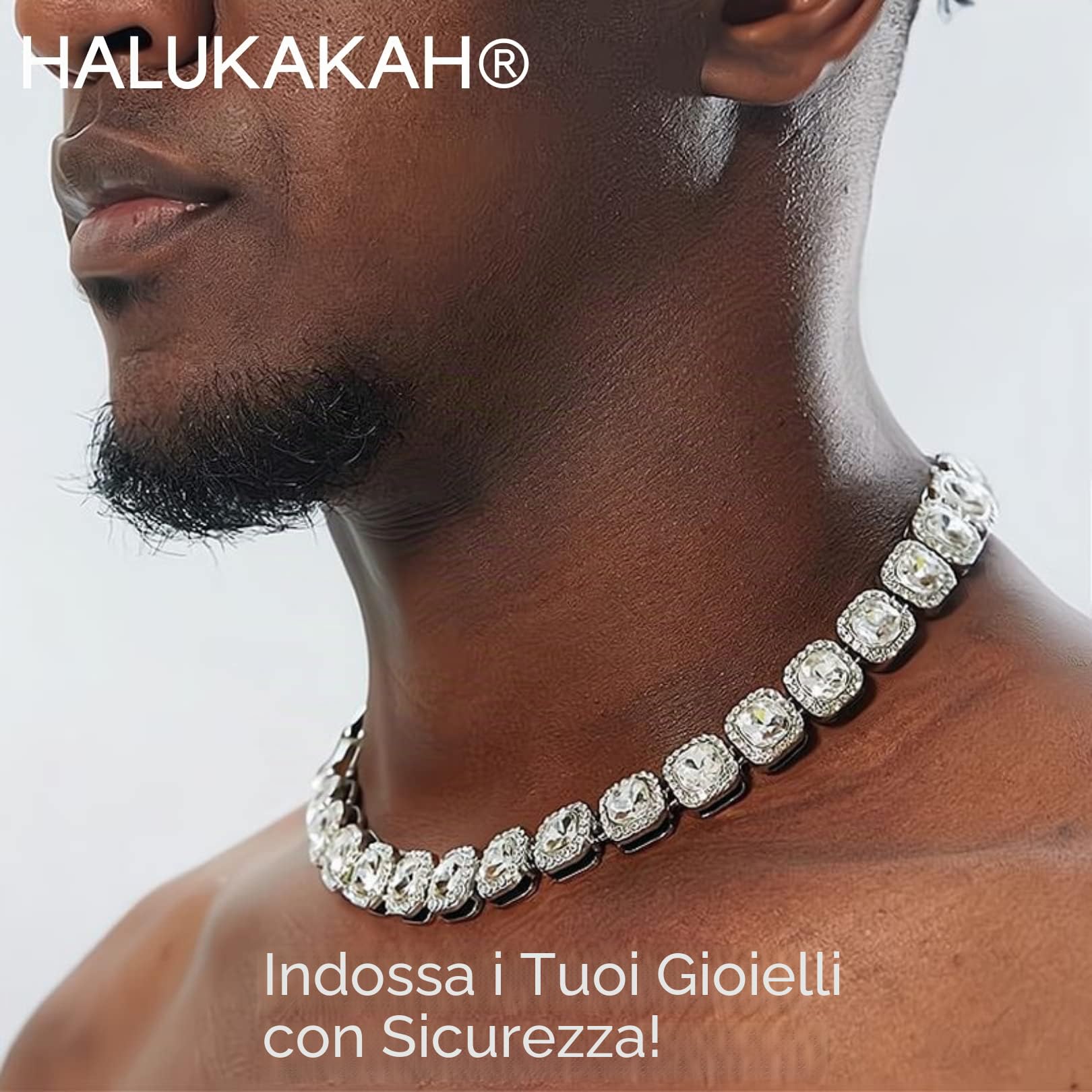 HALUKAKAH Diamante Catena Tennis Raggruppati per Uomo,Oro Reale 18k /Oro Rosa/Placcato in Platino Diamante Quadrato Oro Braccialetto/Collana,Diamanti da Laboratorio,con Confezione Regalo Gratuita
