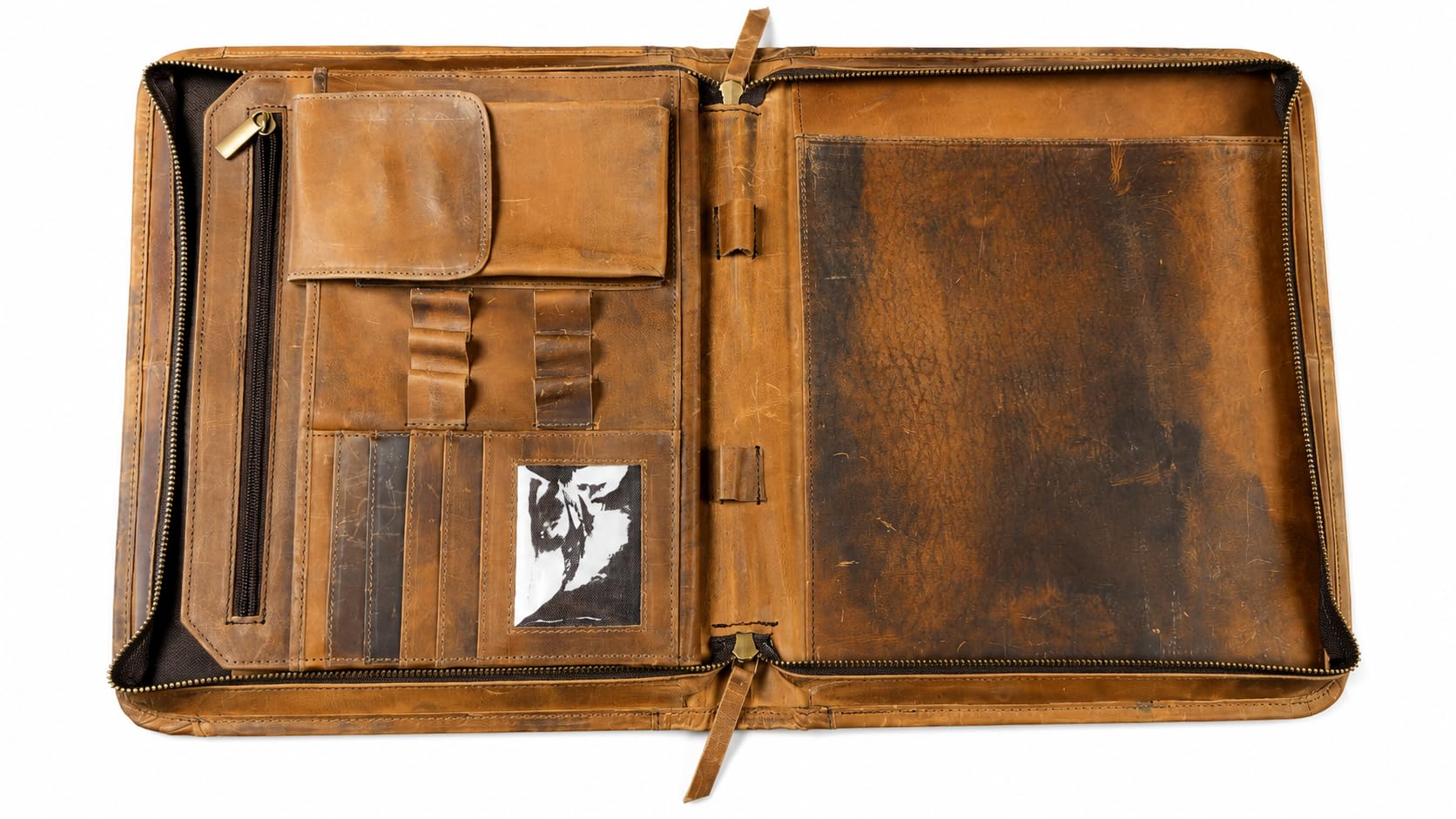 Portfolio organizer in pelle con cerniera, per uomini e donne, padfolio Business Resume A4/Pad, organizer per cartelle, porta blocco legale con scomparti per carte, cartella con cerniera per documenti
