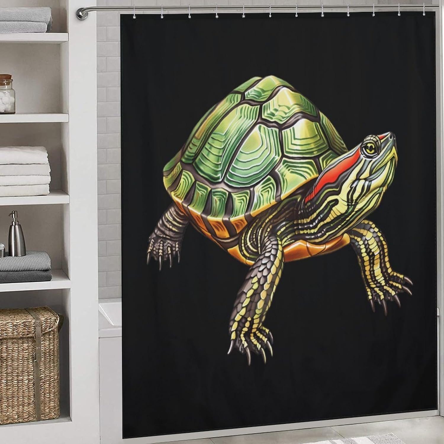 Red Eared Slider Turtle Shower Curtain Modern Home Bathroom Decor with 12 Hooks and Metal Grommet 72x72Inch (183x183cm)