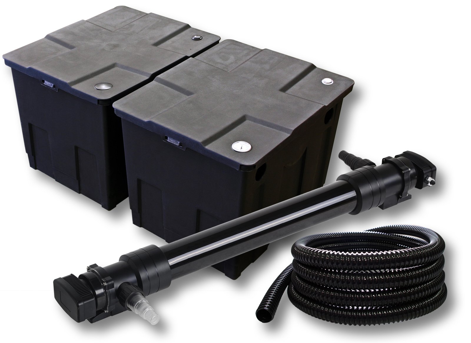 SunSun Kit complet: CBF-350B Filtre de bassin jusqu'à 60000 L Biologique, CUV-672 lampe uv UVC Clarificateur avec 72W, 5m Tuyau 25 mm (1")