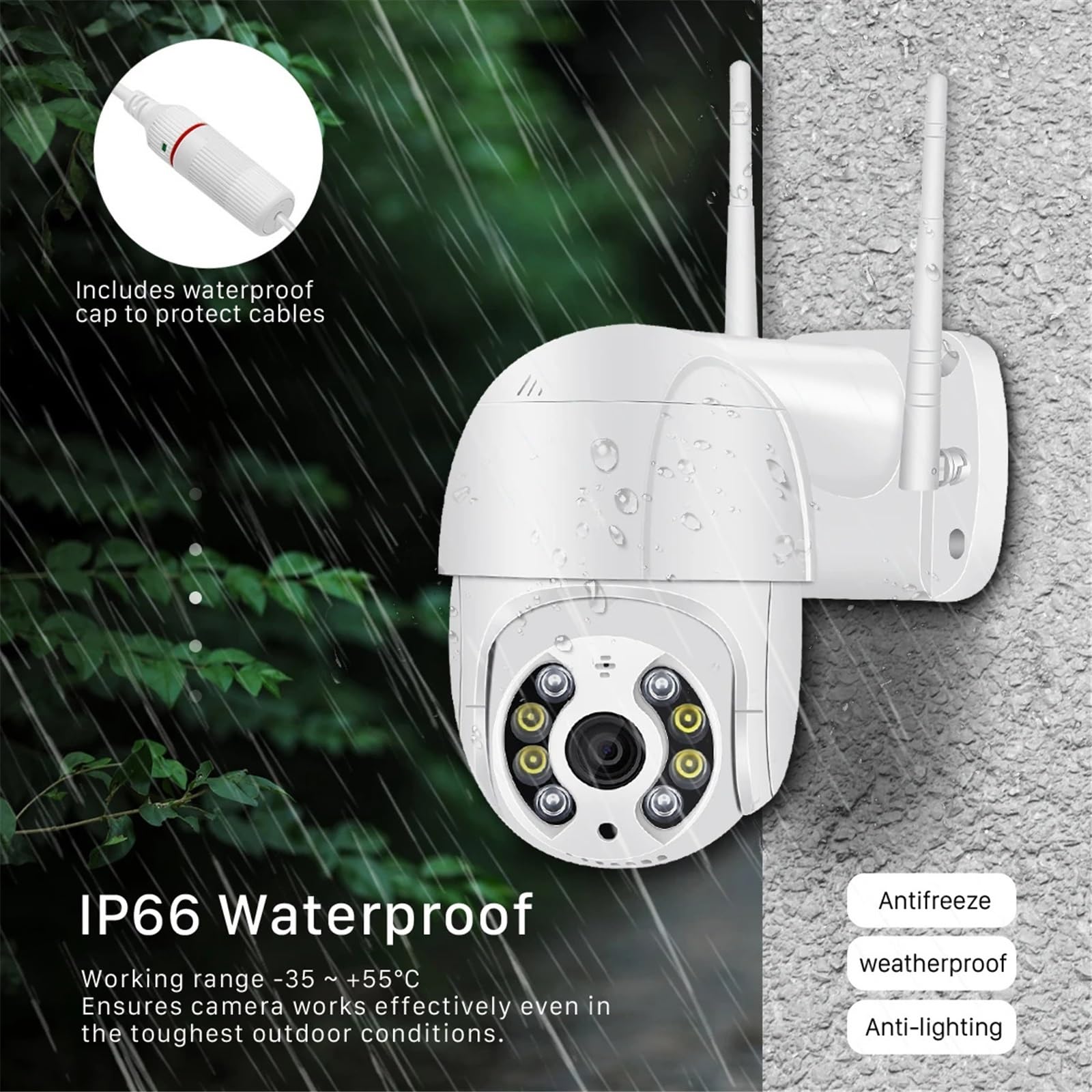Security Camera, Cámara IP PTZ de 4 MP, CCTV Seguridad inalámbrica 1080P con detección Humana por IA, Zoom Digital 4X, Audio P2P, WiFi for Exteriores(4MP WiFi 128GB Card)