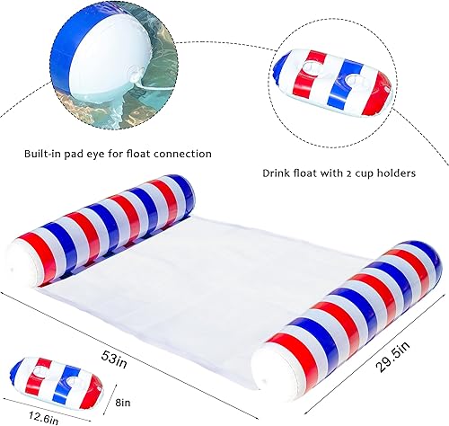 Miniatura 5 de FindUWill Paquete de 2 flotadores de piscina con soporte para bebidas, XL, hamaca inflable de agua, multiusos, 4 en 1
