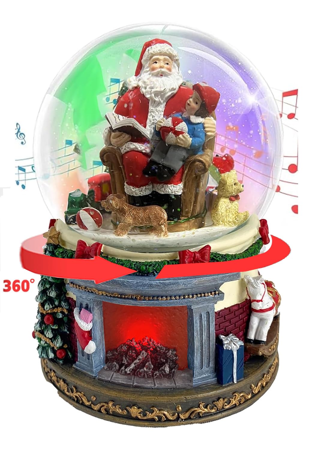 Aobaks Christmas Snow Globe, 130mm Christmas Oversized Resin Lighted Musical Snowflakes Snowglobe, Rotating Musical Santa Claus Christmas Decor, Snowing.
