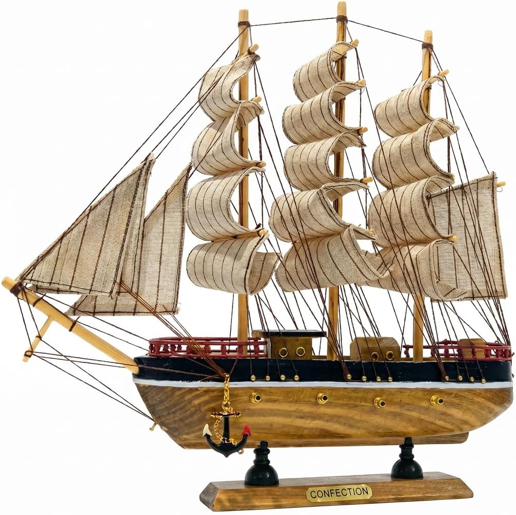 Model shipHandmade Crafts Sailing Ocean Theme Smooth Sailing Model Mediterranean Wooden Boat Suitable for Home Office Desktopssailboat (Brown) Ship