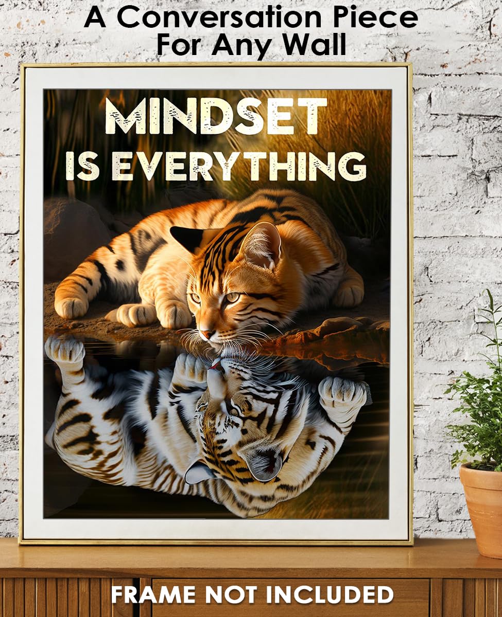 Mindset Is Everything - Stampa Su Tela Motivazionale Tigre In Bianco E Nero 30x40cm - Quadro Da Parete