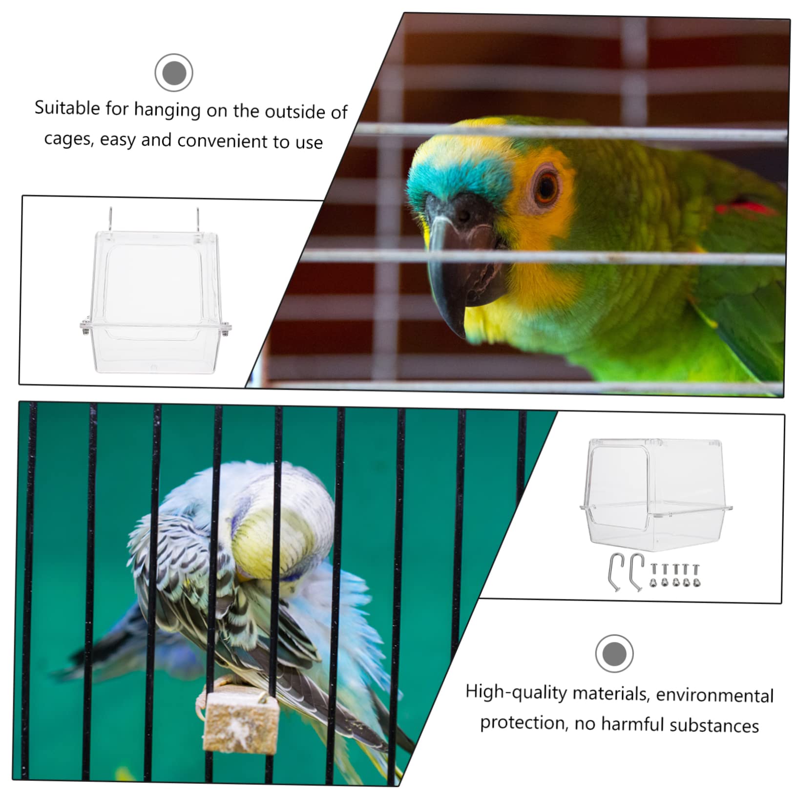 Housoutil Vasca da Bagno per Uccelli e Pappagalli Sospesa, Scatola da Bagno per Pappagalli, Materiale Sicuro e Resistente, Facile da Appendere alla Gabbia, Accessorio la Pulizia