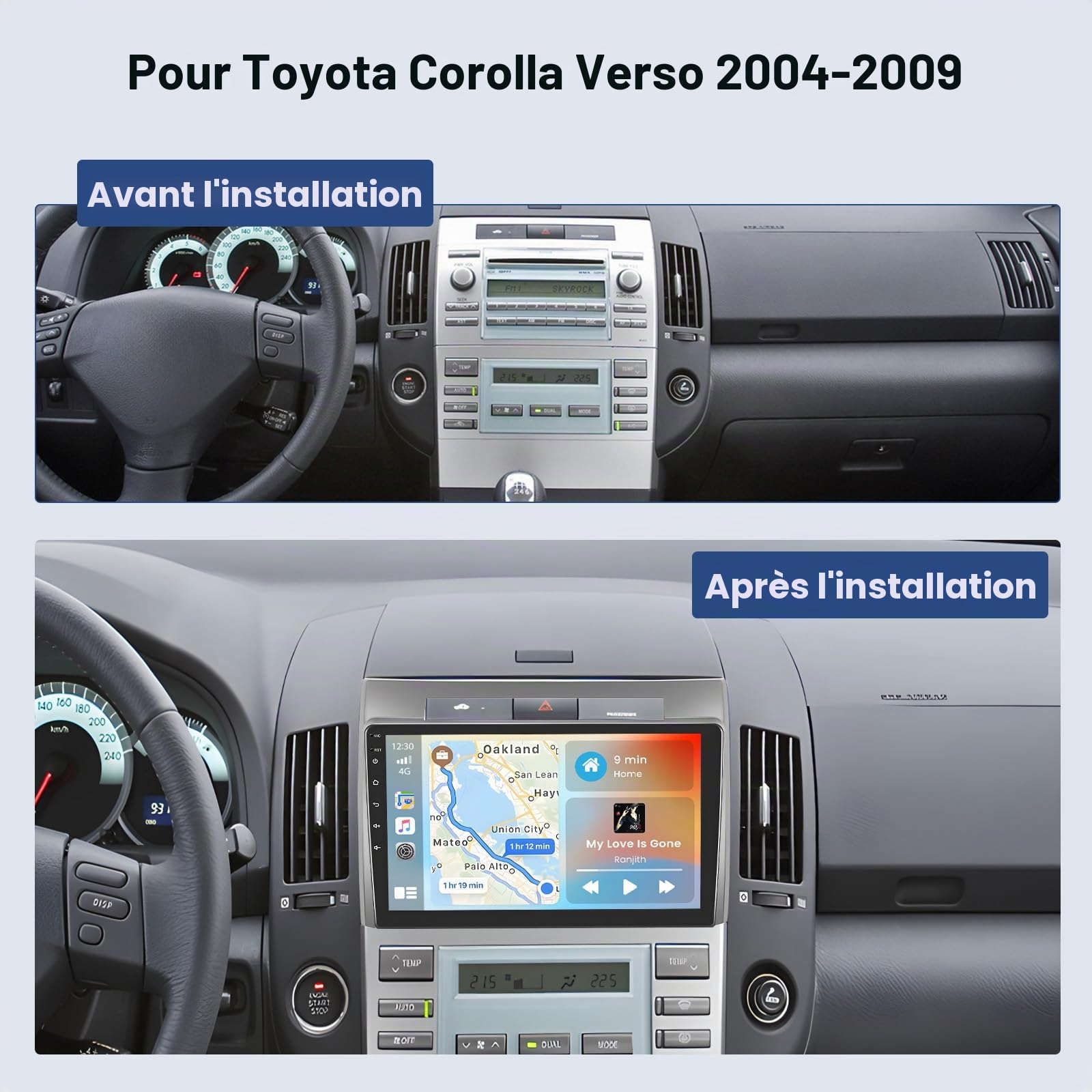 Autoradio pour Toyota Corolla Verso 2004-2009 avec CarPlay Android Auto