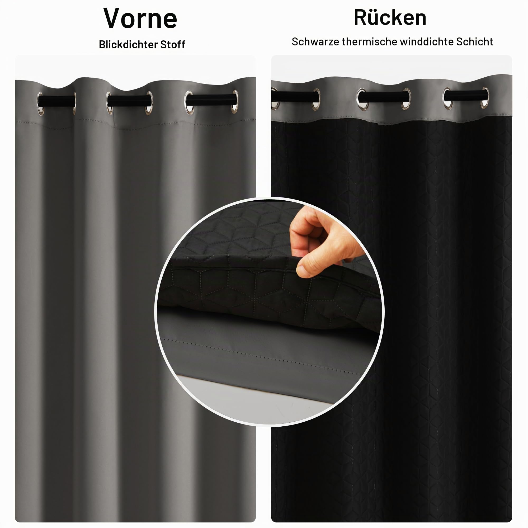 DWCN Doppellagige Thermovorhang Blickdicht Gegen Kälte und Hitze, 1 Stück 260 x 140 cm (H x B) Grau, Tür Vorhang mit Ösen Dicker Thermo Vorhänge Kälteschutz Wohnzimmer Schlafzimmer Modern