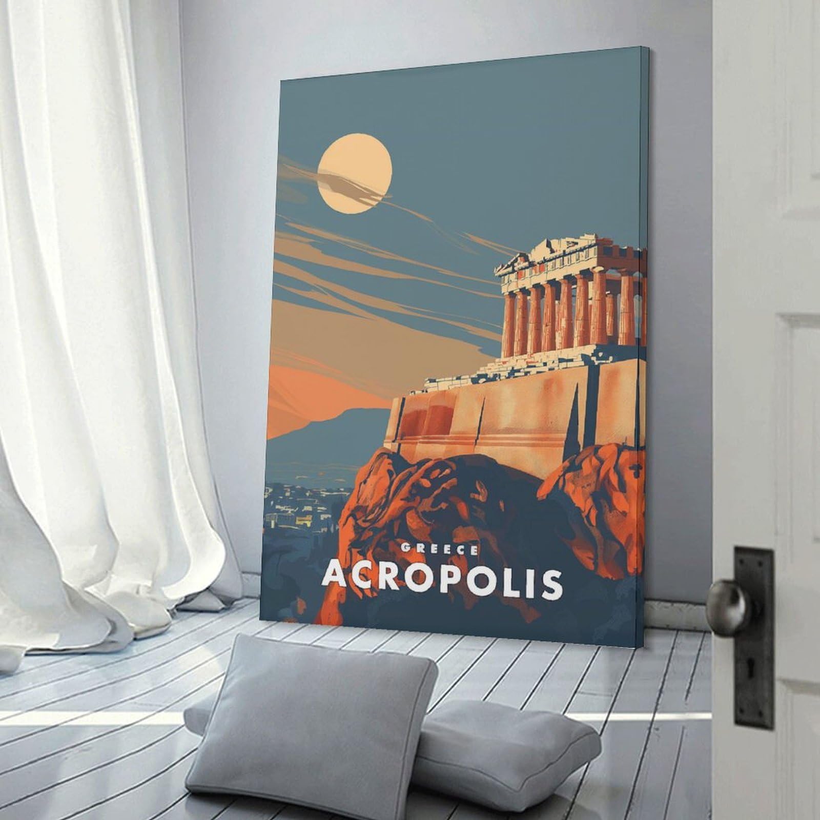 Junmoney Acropolis Greece Canvas Wall Decor, 20x30inch(50x75cm), for Art Walls, Layered Displays Or Homes, Home Wall Art for Statement Displays