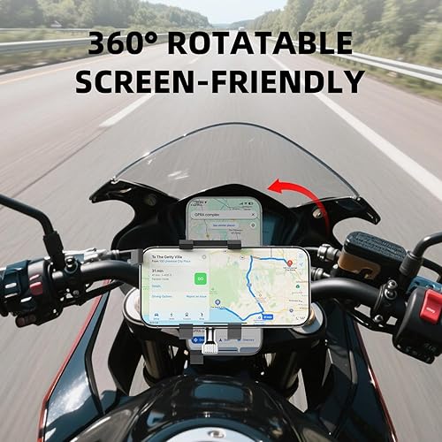 Miniatura 5 de Soporte de teléfono para motocicleta, manillar de aluminio para teléfono antivibración, soporte de celular de bicicleta de 360 para todos los