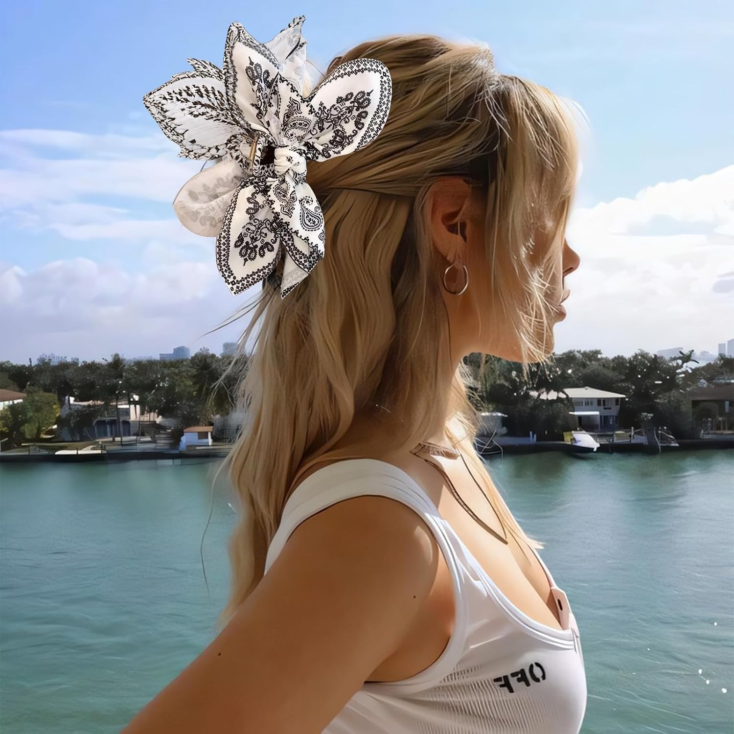 Bow Claw Clips Bow Hair Clips Black White Paisley 2PCS Big Hair Bows for Women Butterfly Styling Large Hair Clips for Thick Hair for Girls Hair Accessories for Teen Gifts for Ladies