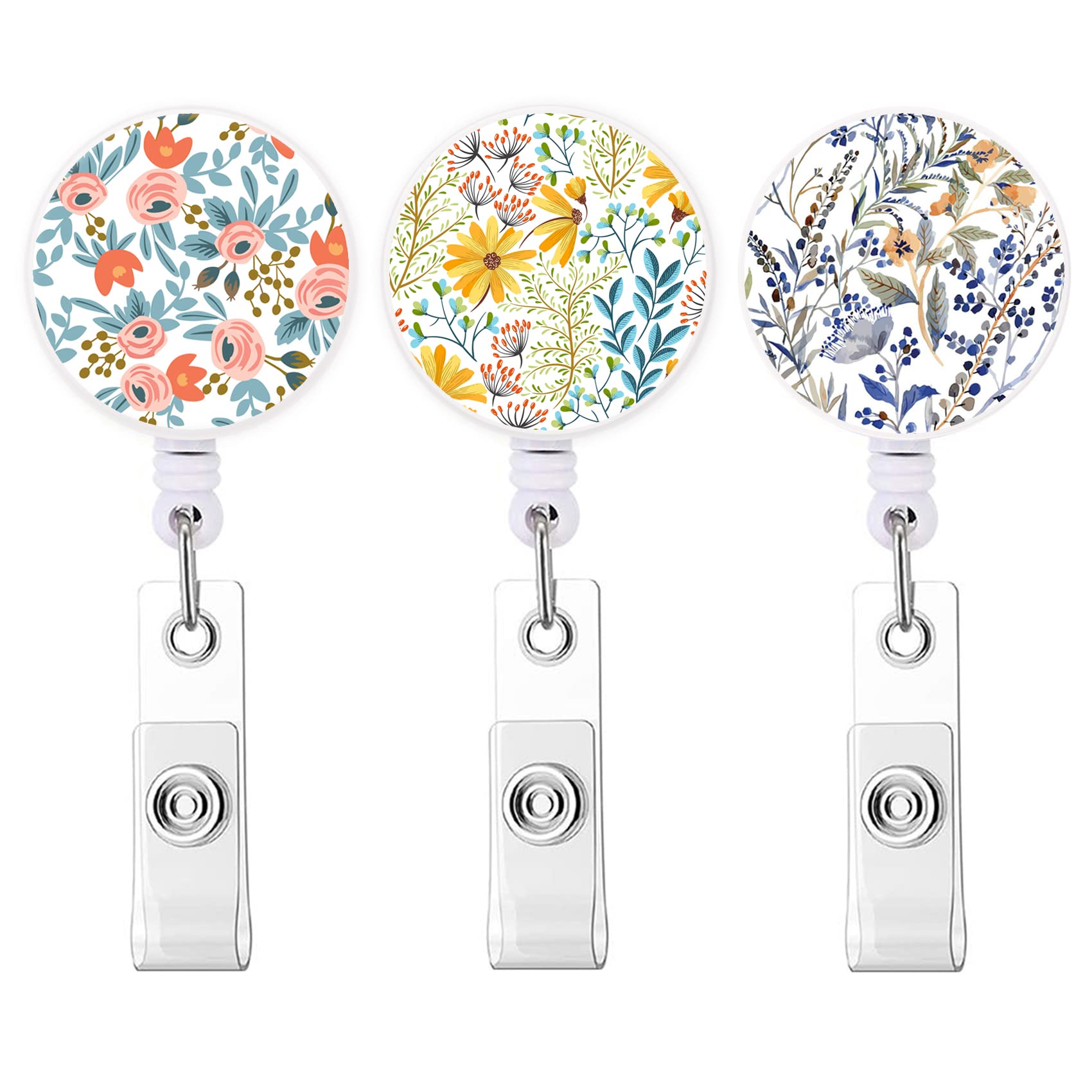 Badge Reel Retractable Cute ID Card Badge Holder with Sturdy Alligator Clip Name Nurse Decorative Badge Reel Clip on Card Holders (3 Pack Flower)