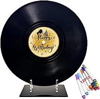 Vista 9 de REEGII Libro de invitados de cumpleaños estilo disco de vinilo para decoraciones de cumpleaños, póster grande de 11.6 x 11.6 pulgadas con 12