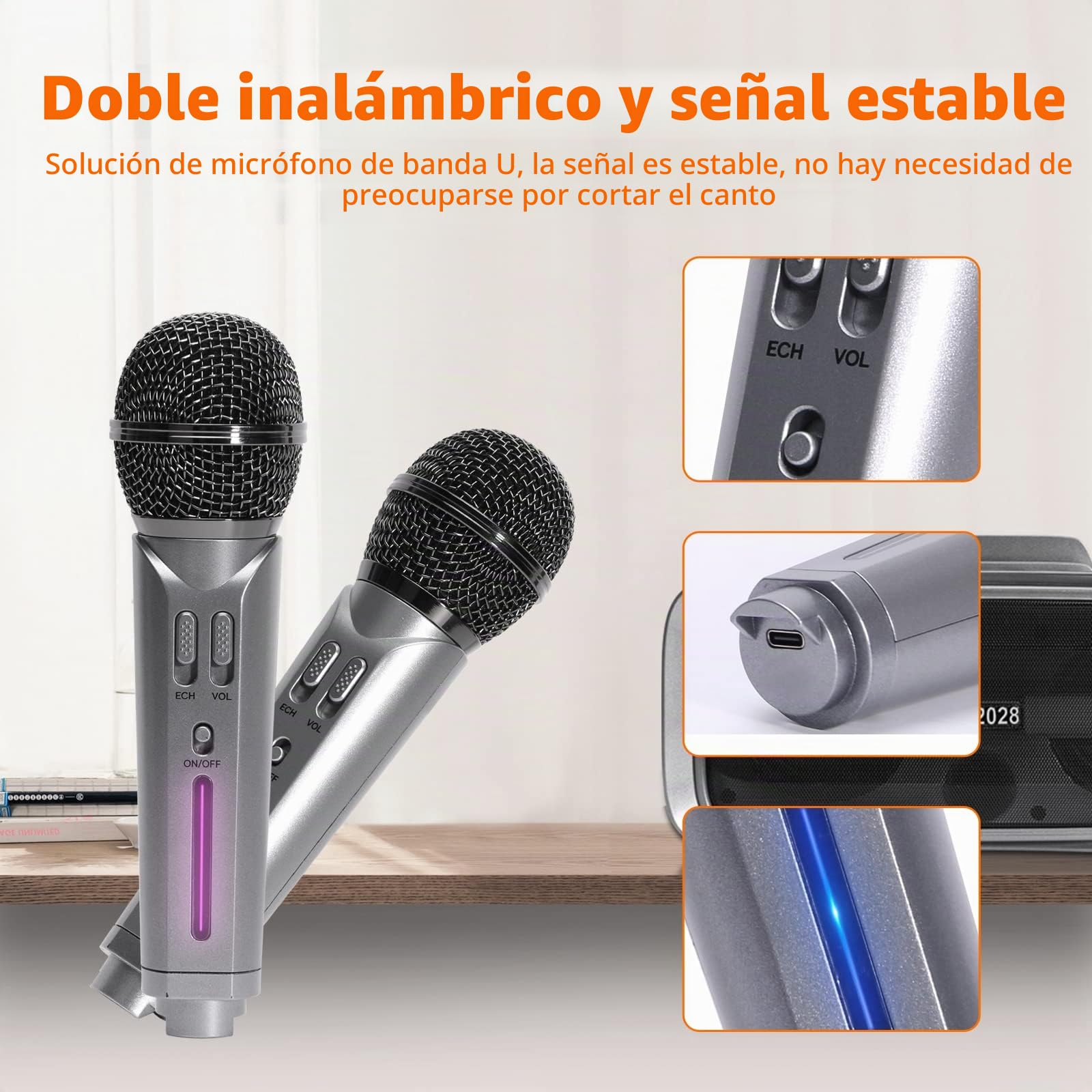 Karaoke Bluetooth con 2 Micrófonos Inalámbricos, Altavoz Portátil para Adultos,Sistema PA de Fiesta con Luces de Discoteca para Party, Cumpleaños, Viajar