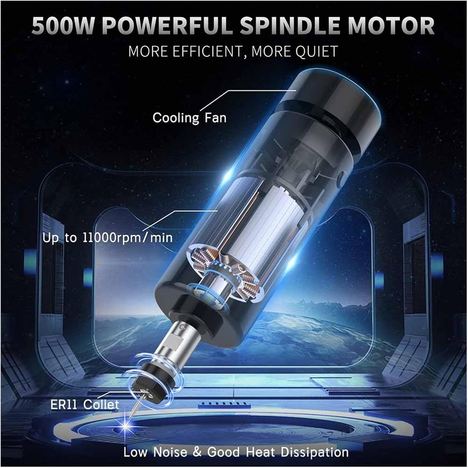 500W Air Cooled Spindle CNC Spindle Kit 500W Spindle + Motor Power Supply + 52mm Clamps for CNC Engraving Malling Machine(500w Power Supply)