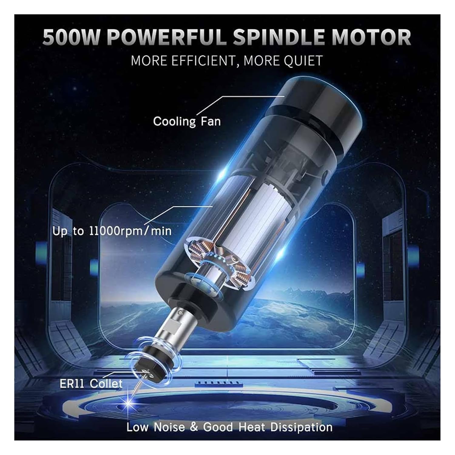 Spindle Motor, 500W Air Cooled Spindle CNC Spindle Kit 500W Spindle + Motor Power Supply + 52mm Clamps For CNC Engraving Malling Machine for CNC Machine(500W spindle kit)