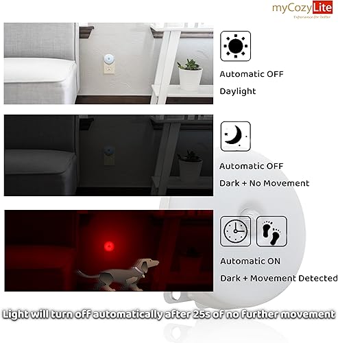 Miniatura 4 de myCozyLite Luz nocturna roja con sensor de movimiento, luz roja para dormir, luces nocturnas enchufables a la pared, encendido y apagado automático,