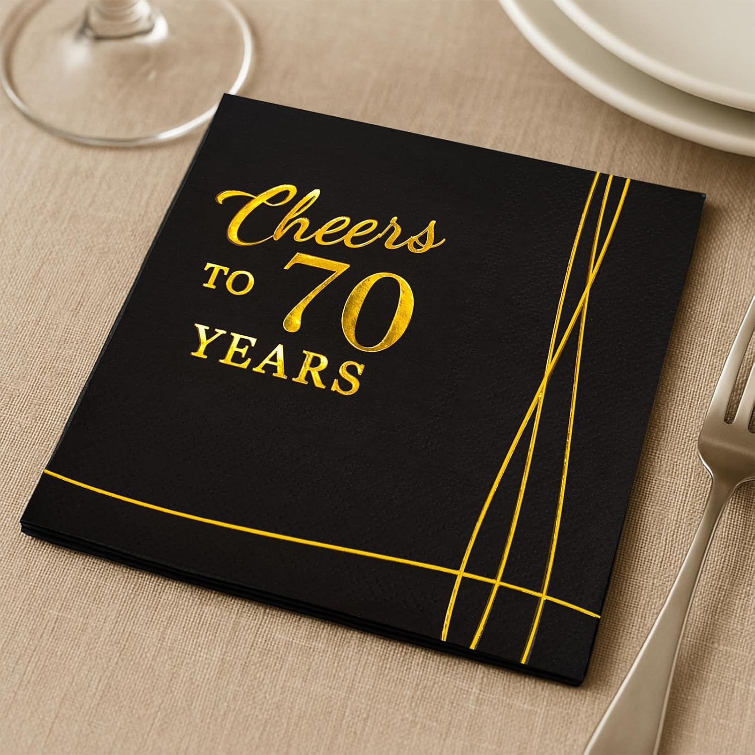 Cheers to 70 Years Napkins – 70th Birthday Decorations for Men & Women, 52 Pack, 3-Ply Gold Foil – 70th Anniversary & Birthday Party Supplies, Happy 70th Birthday Napkins