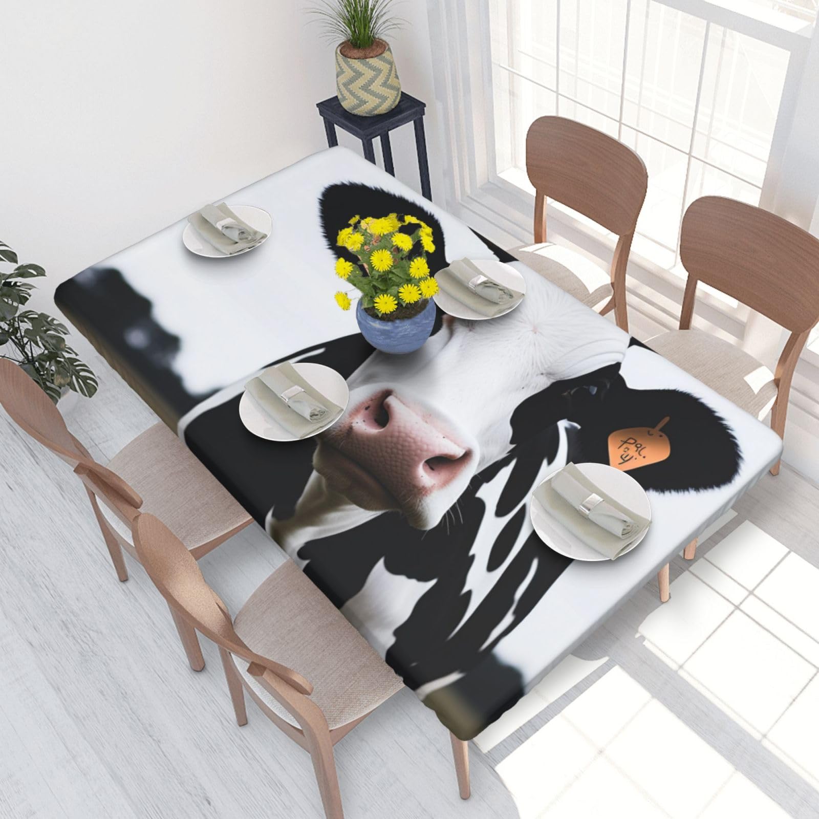 WPKJU Dairy Cow Printed Tablecloths 4ft Rectangular Table Covers Washable Polyester Decorative Table Cloth for Dining Table Picnic Wedding