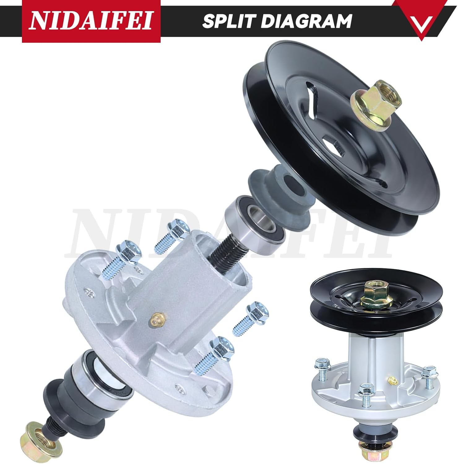 AUC15811 Spindlle Assembly with M155979 Pulley Replaces AUC15811 Mower Deck Drive Spindle GY21098 GY20454 GY20962 for John Deere 48" Decks, John Deere LA130 155C LA140 145 X140 Tractors