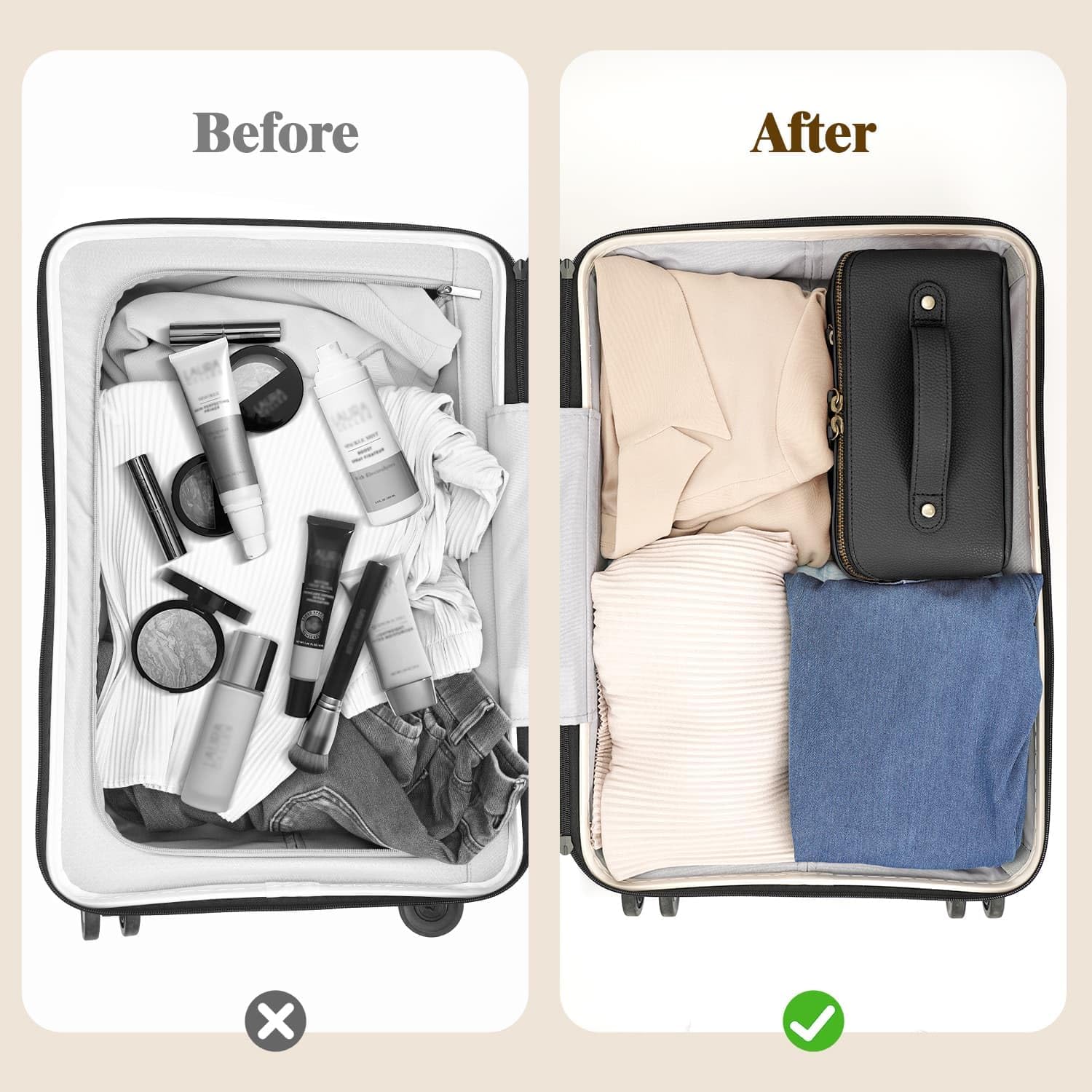 Travel Makeup Bag Large Capacity Cosmetic Bags for Women Waterproof Make up Organizer Toiletry Bag Open Flat Portable with Divider with Handle Pouch (Black, 3L) - Image 6