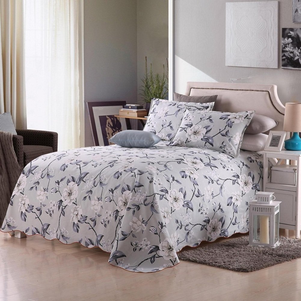 Drap plat en pur coton Vichy avec dentelle double 270x235cm