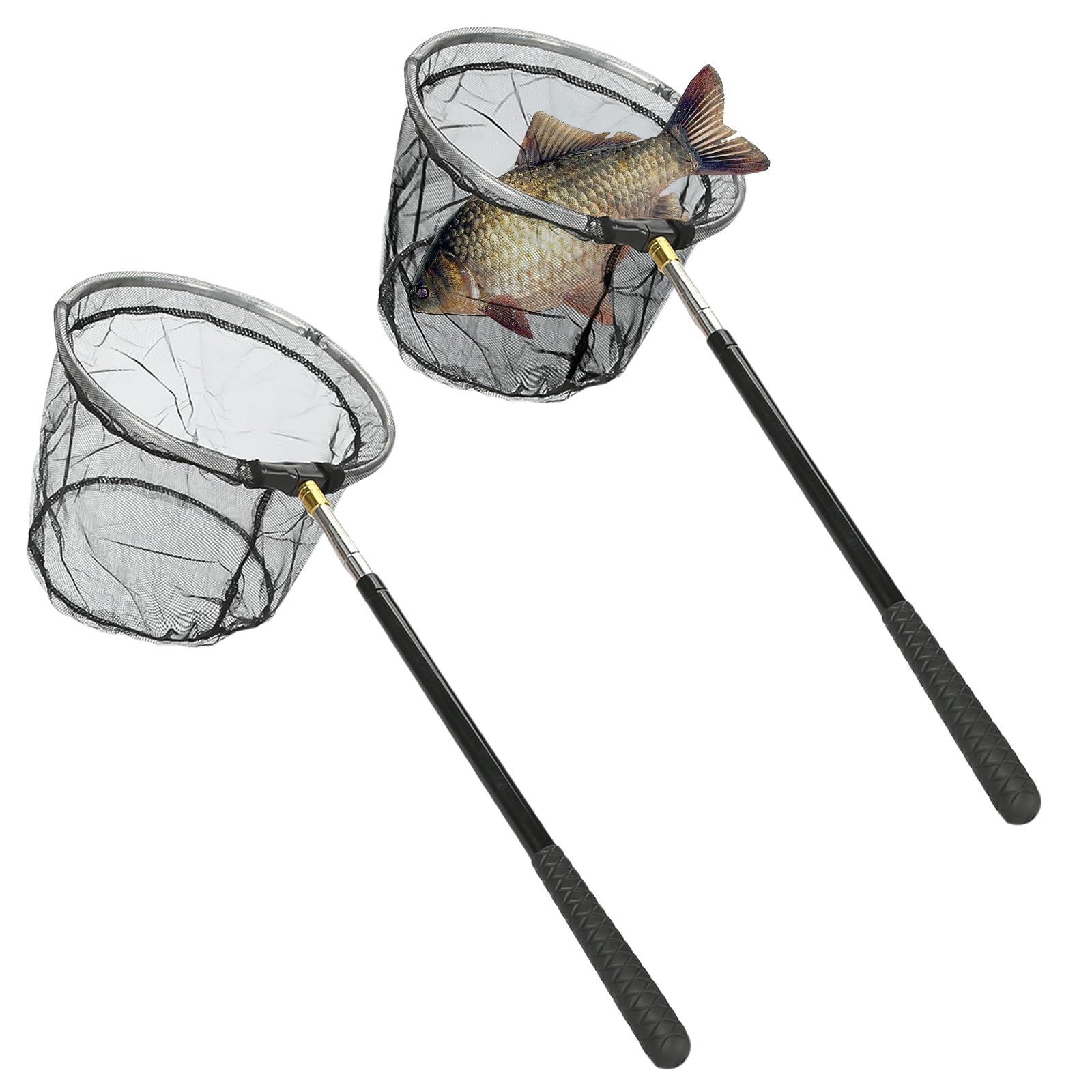 Set di 2 reti da pesca telescopiche, con rete da pesca pieghevole, 150 cm, accessorio da pesca all'aperto, per bambini e adulti