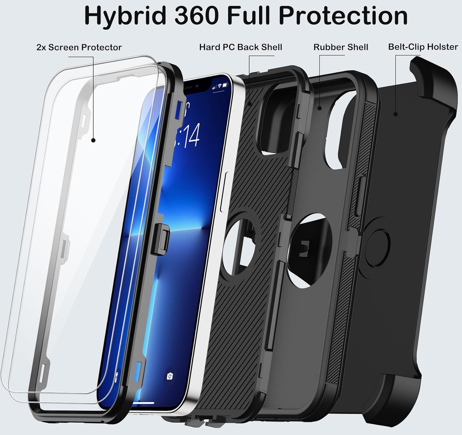 KECAI for iPhone 13 Pro Case with Belt Clip Holster & Kickstand,2X Screen Protector,Heavy Duty Shockproof Drop Protection Military Grade Full Body Rugged Phone Cover 6.1 Inch
