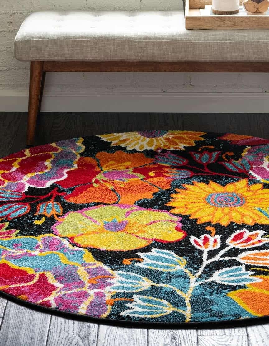 Unique Loom Lyon Collection Area Rug - Kennedy (7' 1" Round, Black/ Green)