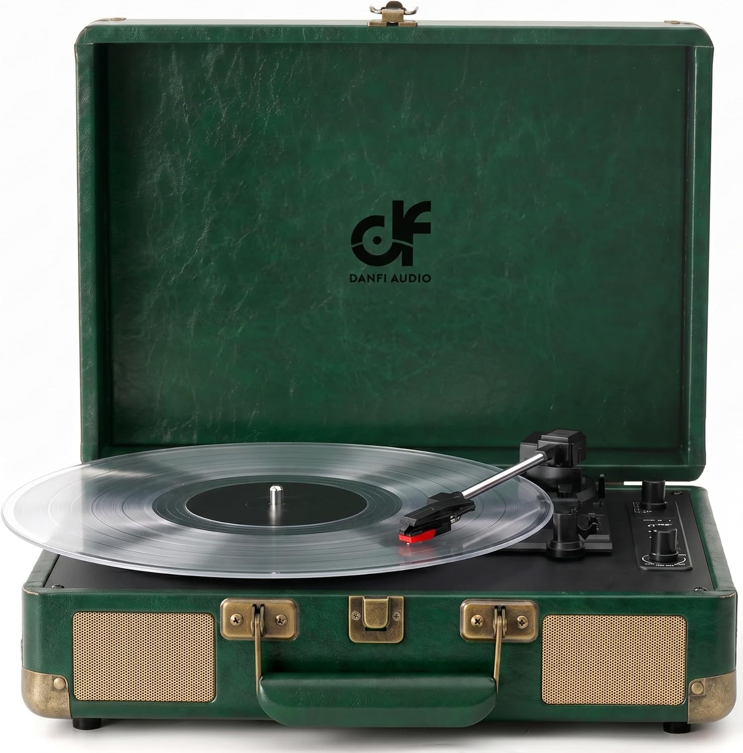 Tocadiscos portátil maletín vintage verde con Bluetooth